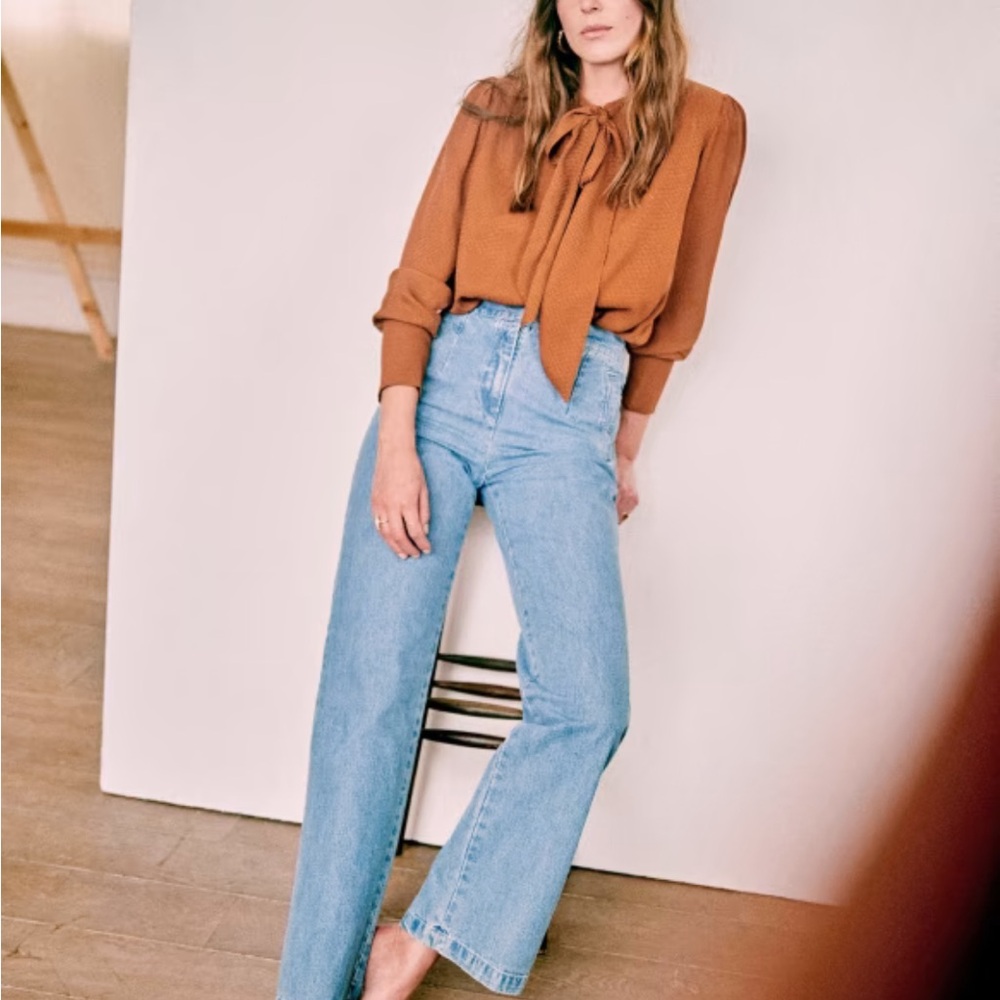 Sezane Laurya Pussybow Long Sleeve Silk Shirt size 36